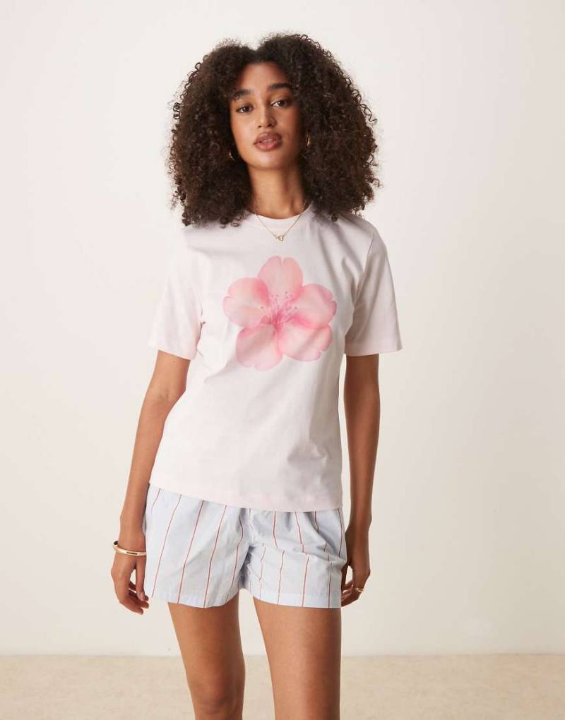 Mango - T-Shirt in Pastellrosa mit Blumenprint von Mango