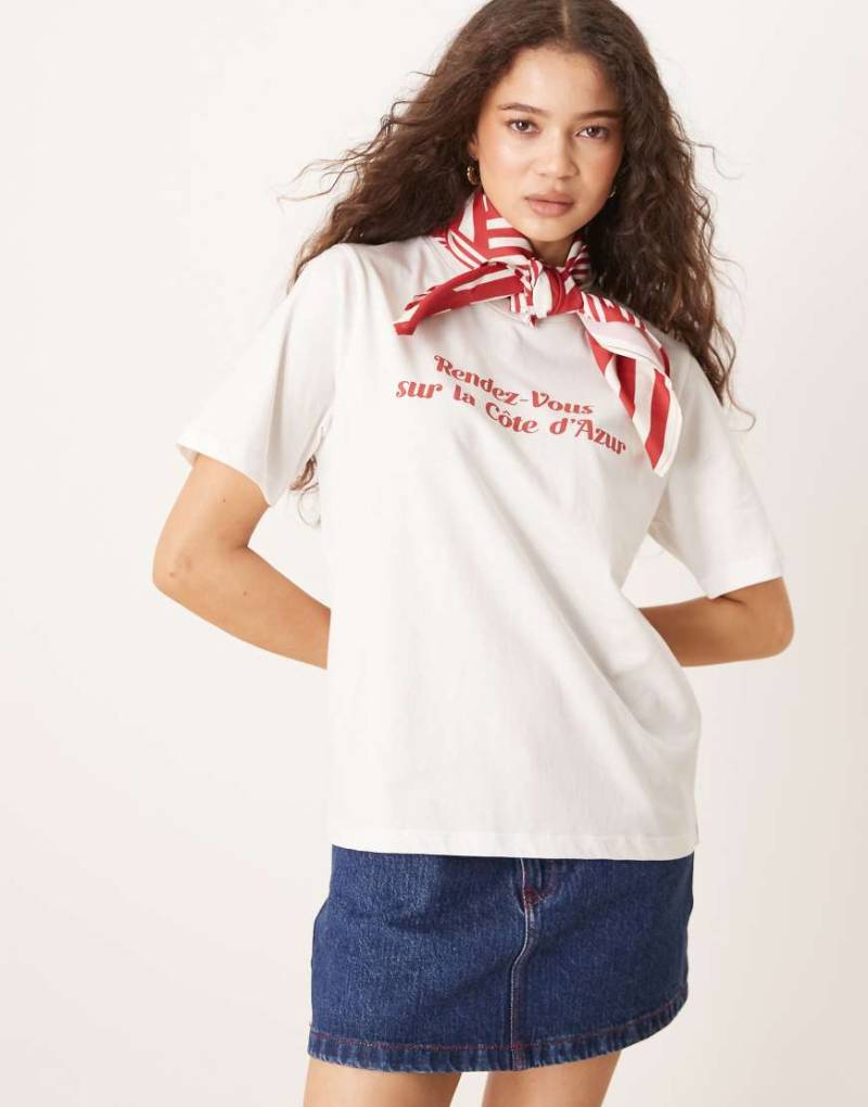 Mango - T-Shirt in Weiß mit „Rendez-Vous"-Print von Mango