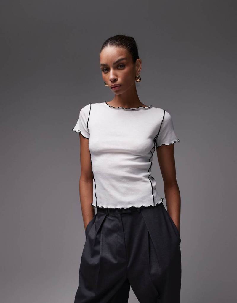 Mango - T-Shirt in Weiß mit Kräuselsaum und Ziernaht von Mango