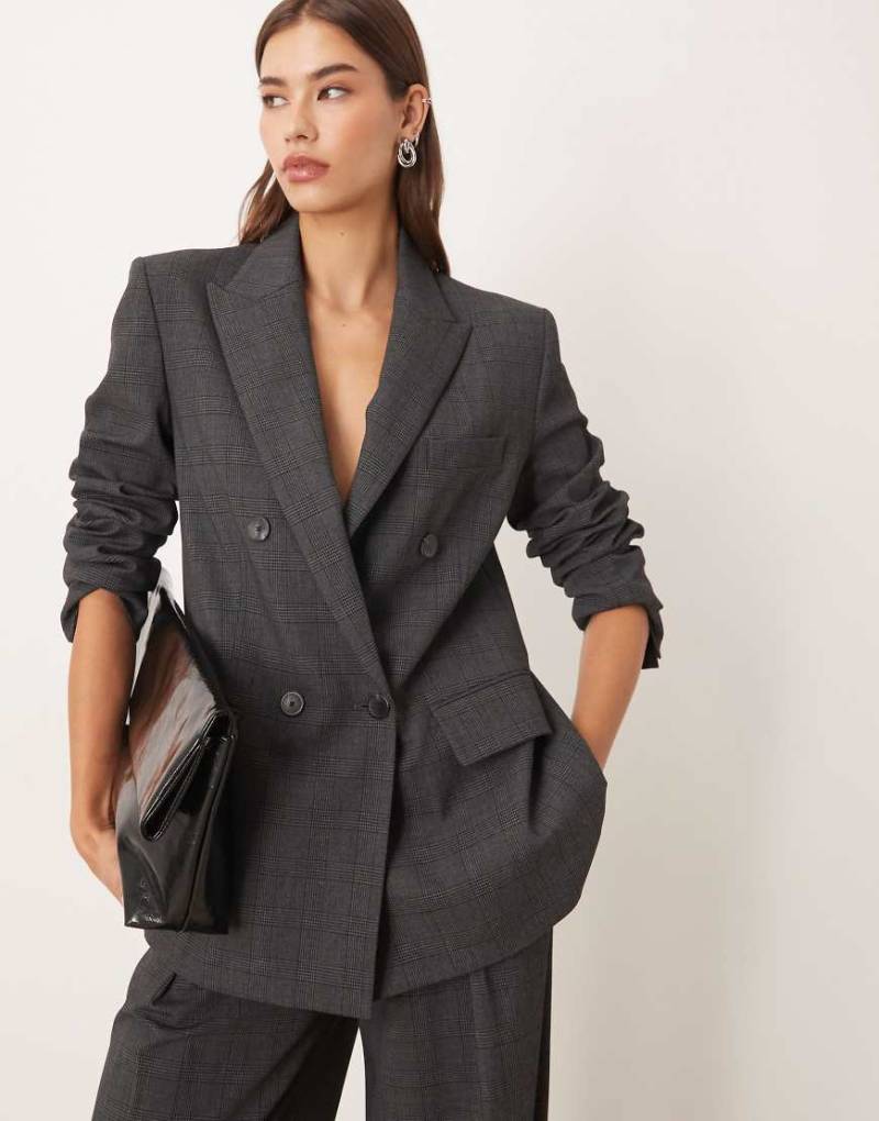 Mango - Teriyaki - Eleganter zweireihiger Oversize-Blazer in grau kariert, Kombiteil von Mango