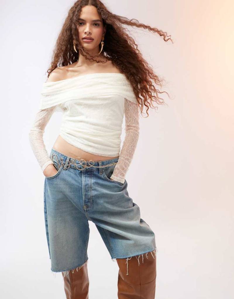 Mango - Trägerloses Oberteil aus Spitze in Weiß mit Fold-over-Design von Mango