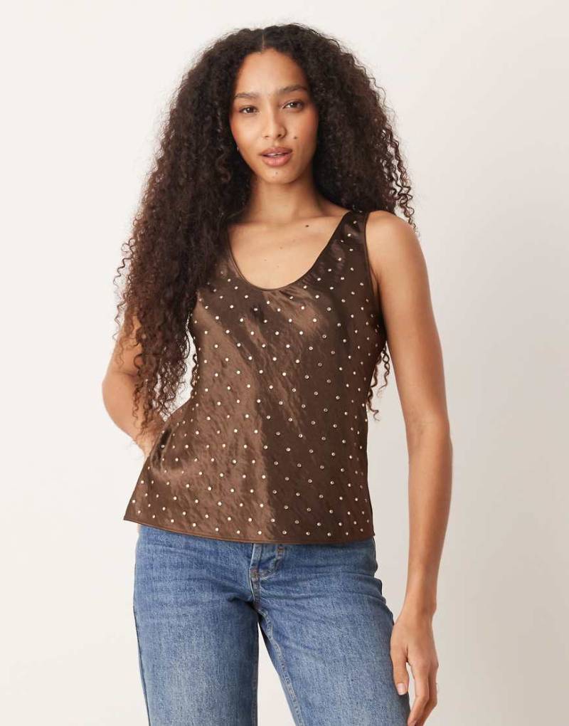 Mango - Verziertes Satin-Oberteil in Schokobraun-Brown von Mango