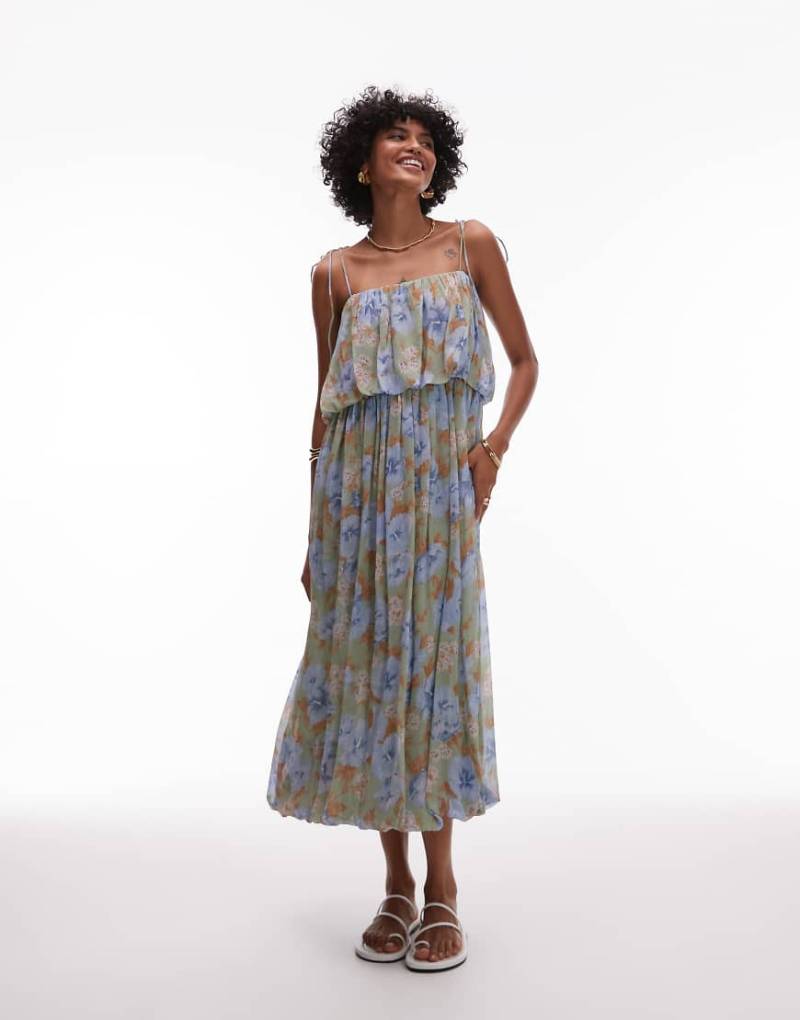 Mango - Voluminöser Rock in Blassblau mit verblasstem Blumenmuster von Mango