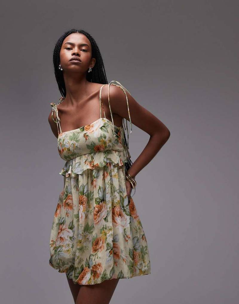 Mango - Kurzes Babydoll-Kleid aus Chiffon mit zartem Blumenmuster-Gelb von Mango