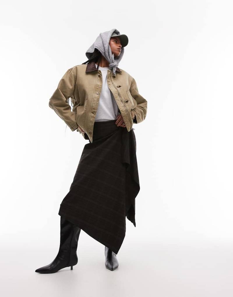 Mango - Wachsjacke in Khaki mit farblich abgesetztem Kragen-Grün von Mango