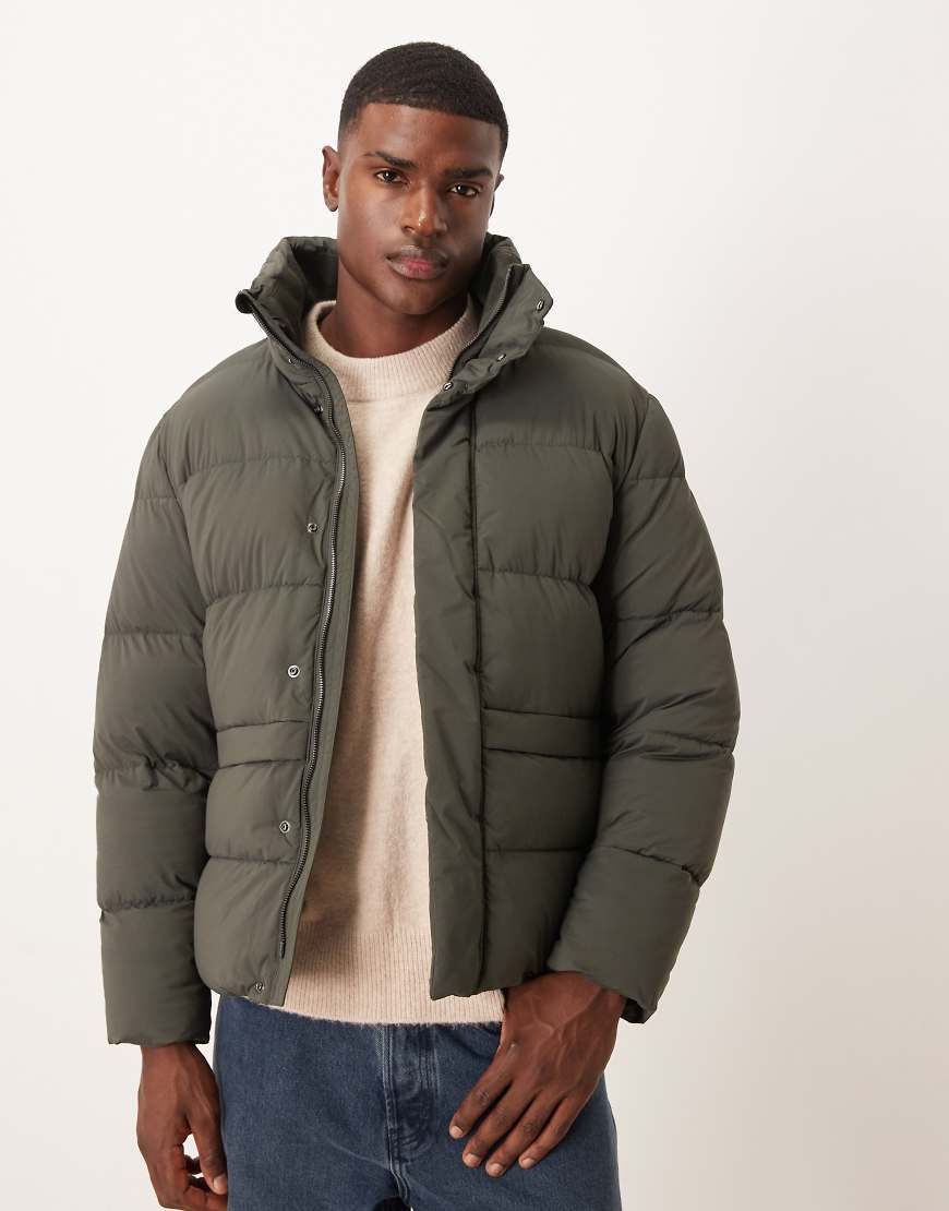 Mango - Wasserabweisende Steppjacke in Khaki mit Stehkragen-Grün von Mango