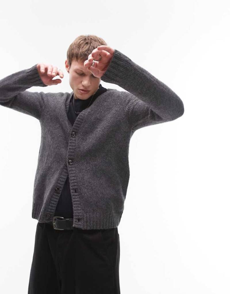 Mango - Weiche Strickjacke aus Wollmix in Anthrazit-Grau von Mango