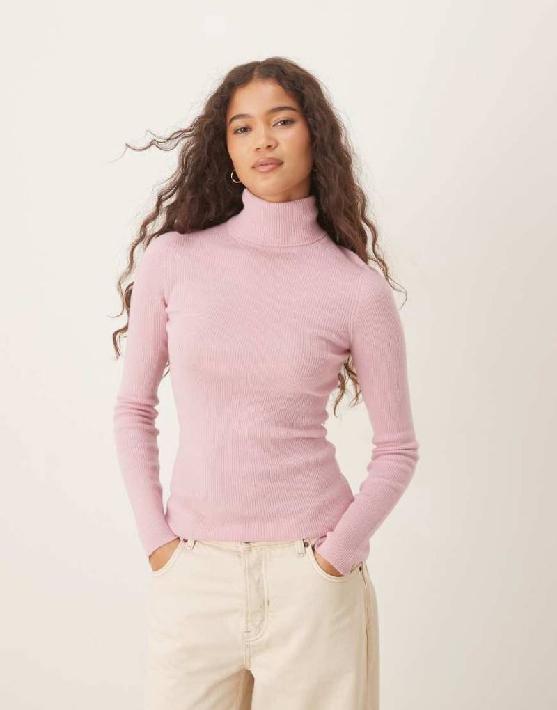 Mango - Weicher Rollkragenpullover aus Strick in Hellrosa von Mango