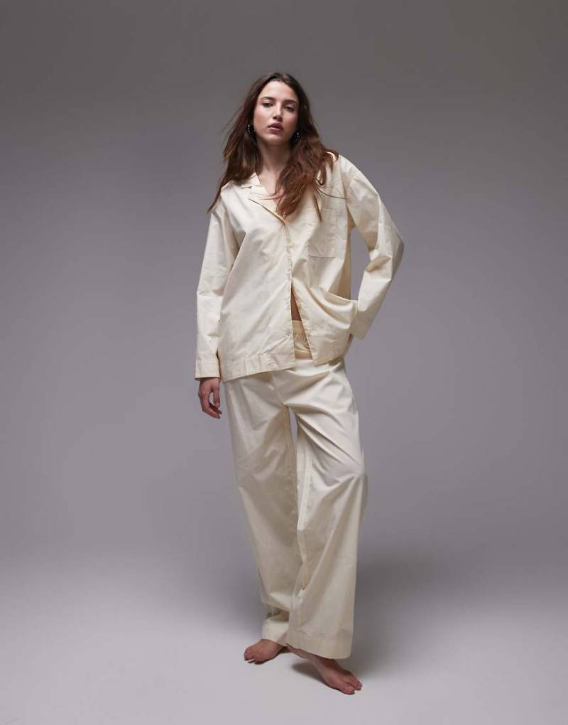 Mango - Weit geschnittene Pyjama-Hose aus Baumwolle in Buttermilchgelb, Kombiteil von Mango