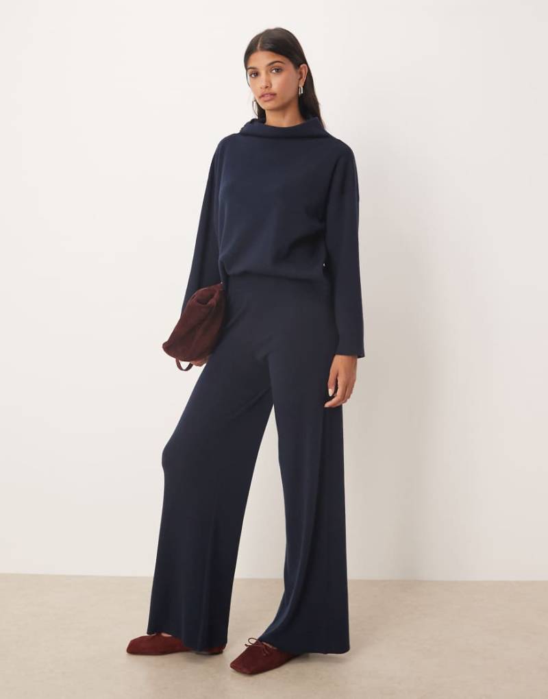 Mango - Weite Hose aus weichem Strick in Marineblau, Kombiteil von Mango