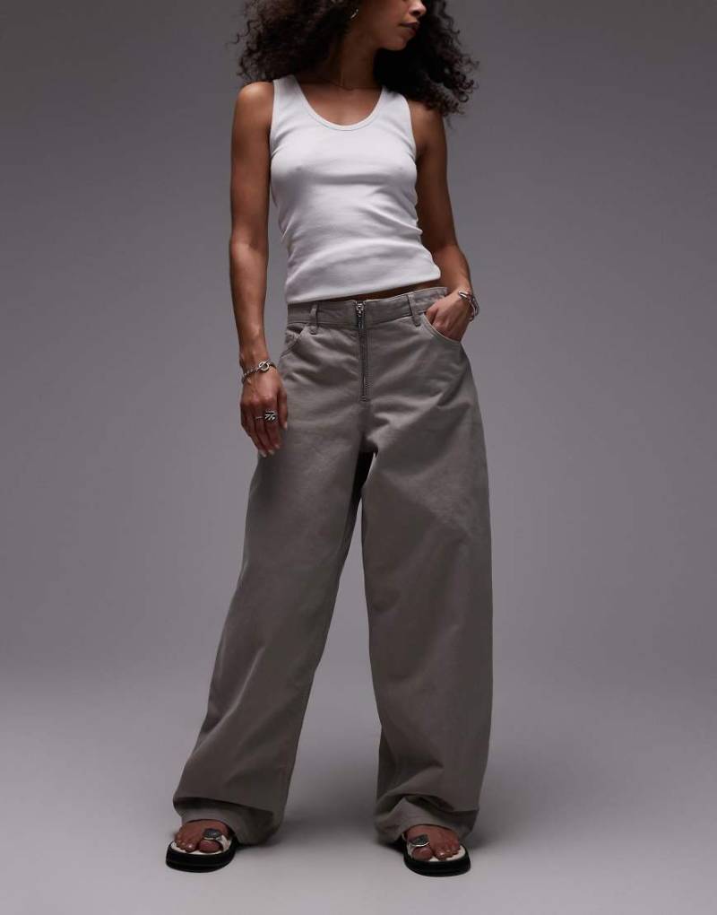 Mango - Weite Jeans in Grau mit Reißverschluss vorne von Mango