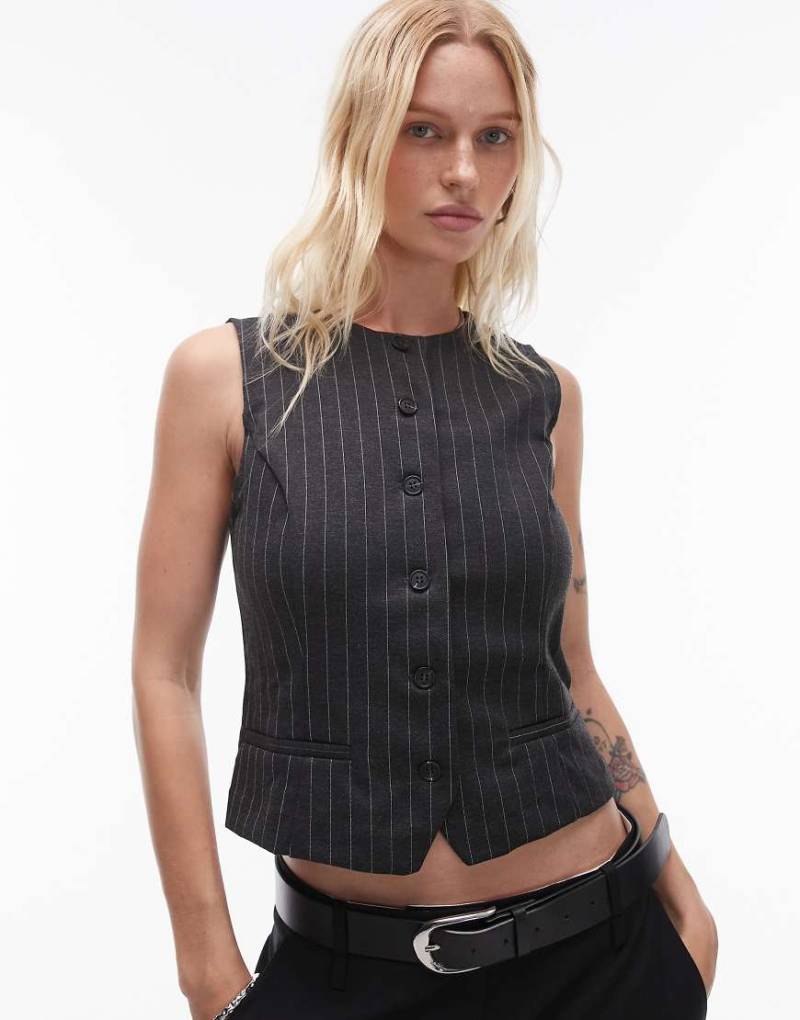 Mango - Westen-Top in Grau mit Nadelstreifen und Knopfleiste Mango - Westen-Top in Grau mit Nadelstreifen und Knopfleiste von Mango