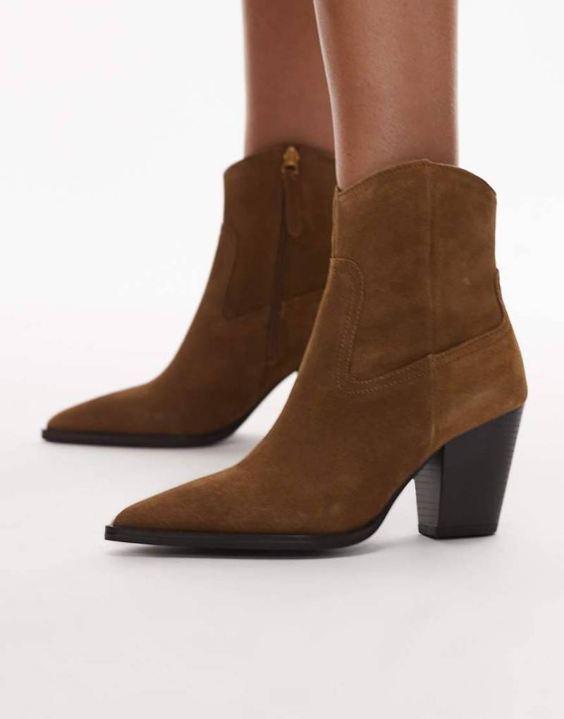 Mango - Western-Ankle-Boots aus Wildleder in Karamellbraun mit spitzer Zehenpartie und Absatz-Brown von Mango