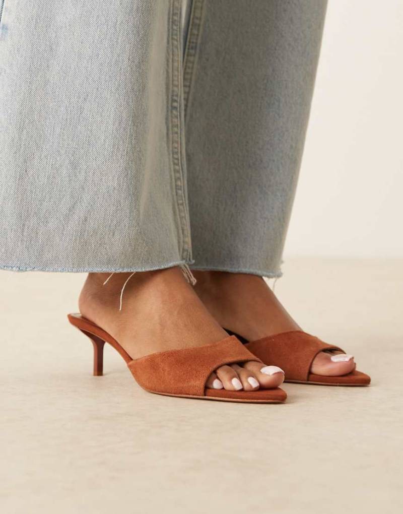 Mango - Wildleder-Pantoletten in gebranntem Orange mit Absatz von Mango