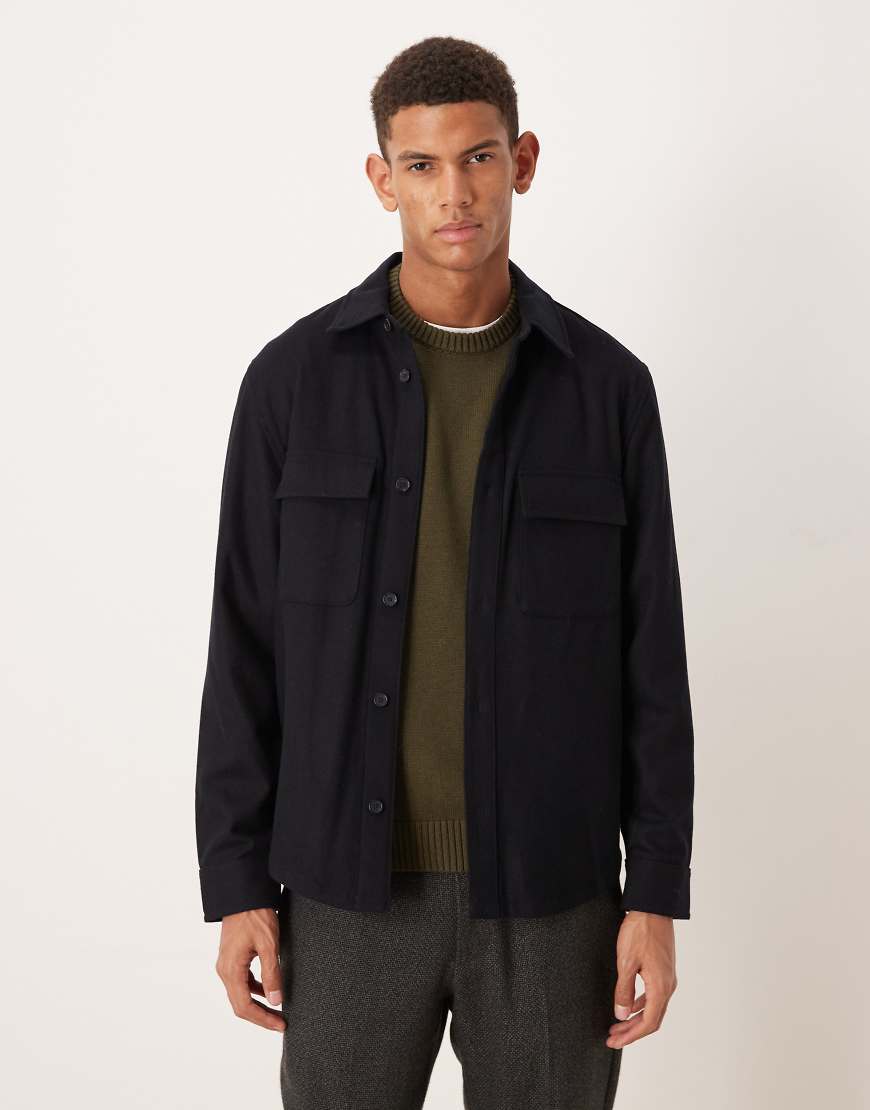 Mango - Wollmix-Jacke in Marineblau mit Taschendetails von Mango