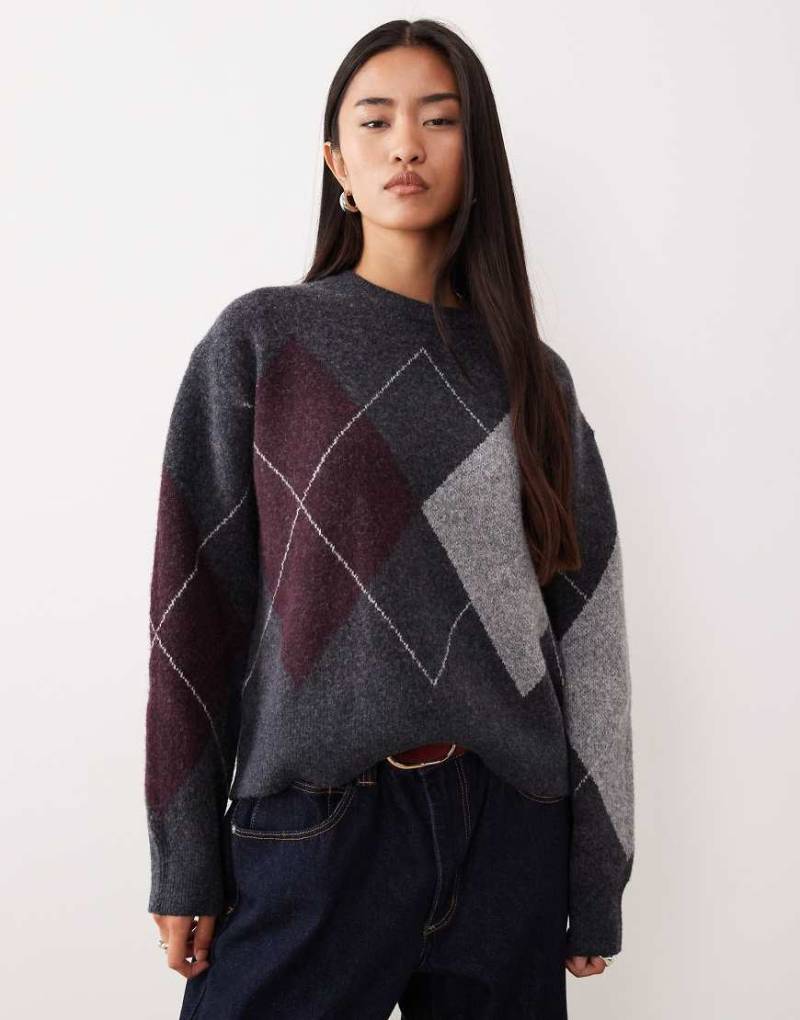 Mango - Wollmix-Pullover in Anthrazit mit Rautenmuster-Grau Mango - Wollmix-Pullover in Anthrazit mit Rautenmuster-Grau von Mango