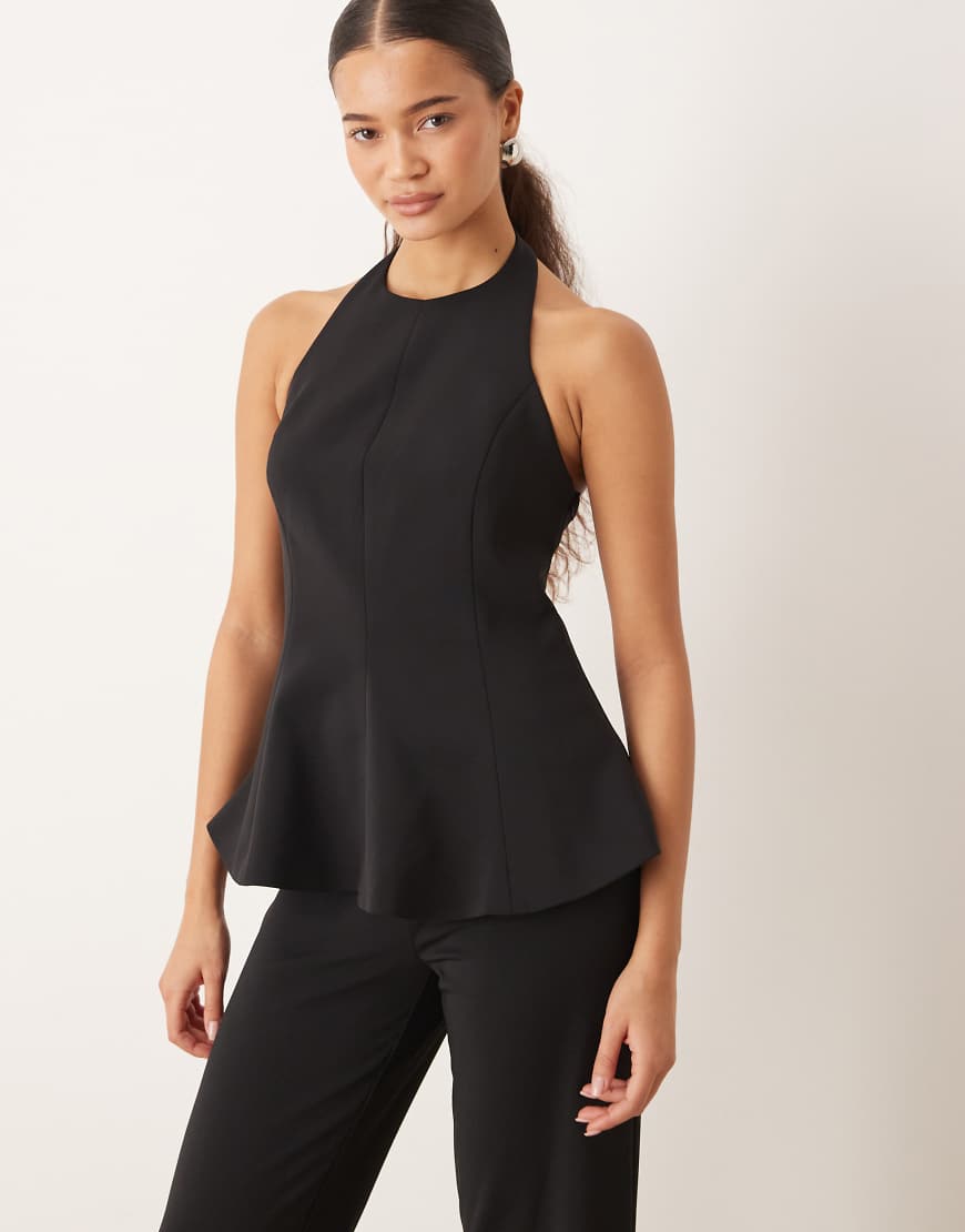 Mango - Xcamilo - Neckholder-Oberteil in Schwarz mit Schößchensaum, Kombiteil von Mango