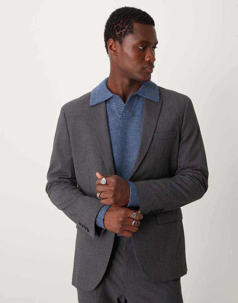 Mango - Zweireihiger Blazer in Grau mit Fischgrätmuster in regulärer Passform, Kombiteil von Mango