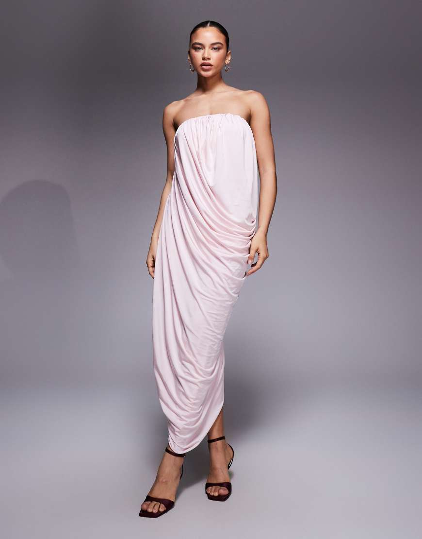 Mango - featuring Kaia Gerber - Bandeau-Maxikleid in Pastellrosa von Mango