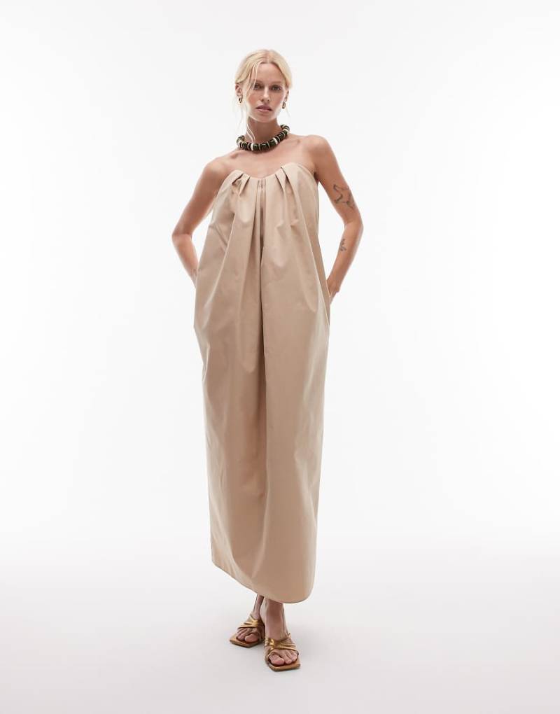Mango featuring Kaia Gerber - Hochwertiges Baumwoll-Midikleid in Steinbeige mit Neckholder-Neutral von Mango