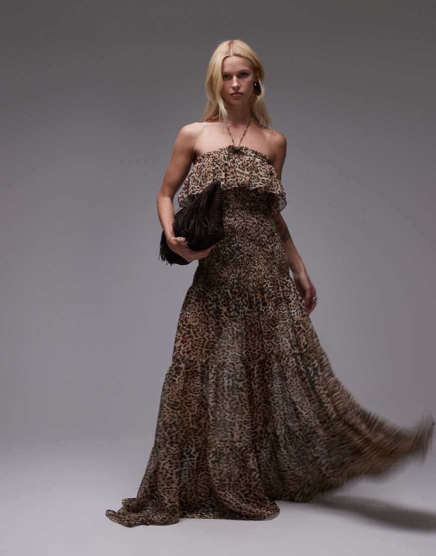 Mango featuring Kaia Gerber - Trägerloses Maxikleid aus Chiffon mit Leopardenmuster-Braun Mango featuring Kaia Gerber - Trägerloses Maxikleid aus Chiffon mit Leopardenmuster-Braun von Mango