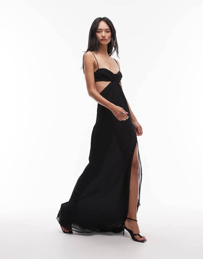 Mango x Supriya Lele - Kleid in Schwarz mit asymmetrischem Seitenschlitz, Drapierung und Rückenausschnitt von Mango