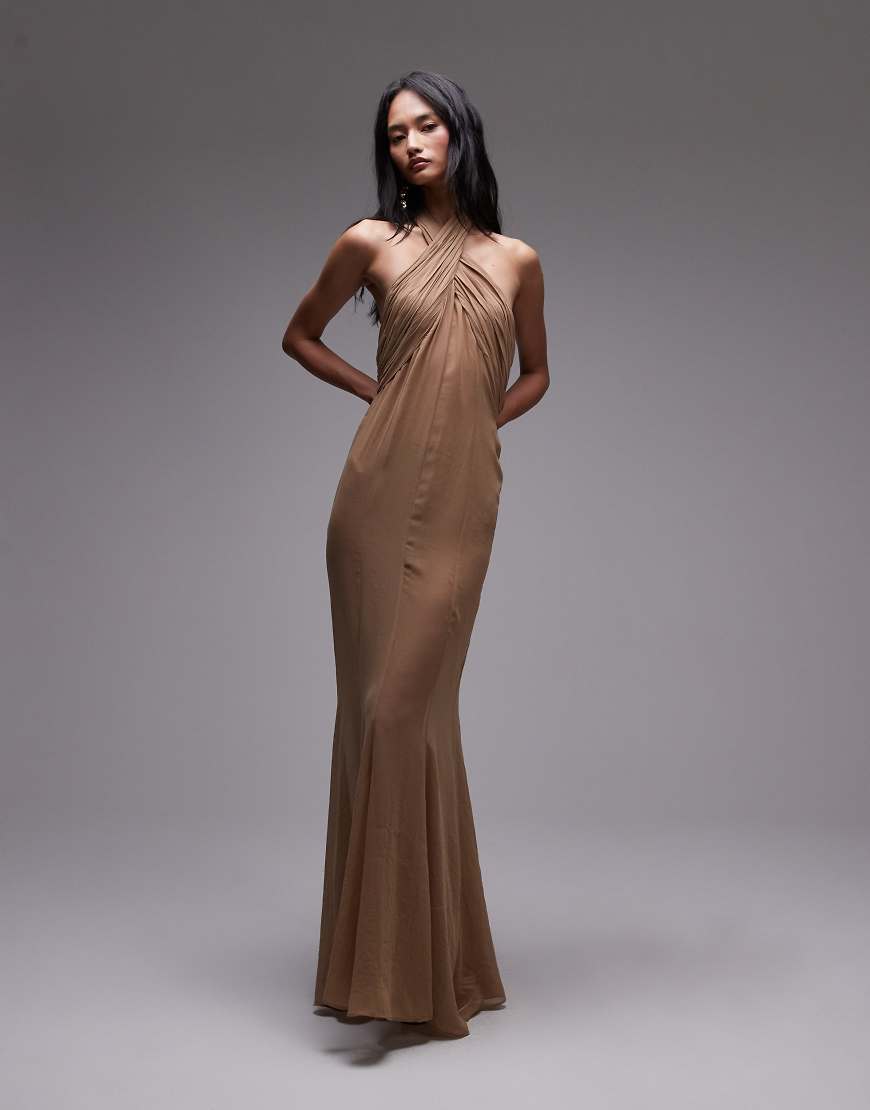 Mango x Supriya Lele - Maxikleid aus Chiffon in Karamell mit gerafftem Oberteil-Braun Mango x Supriya Lele - Maxikleid aus Chiffon in Karamell mit gerafftem Oberteil-Braun von Mango