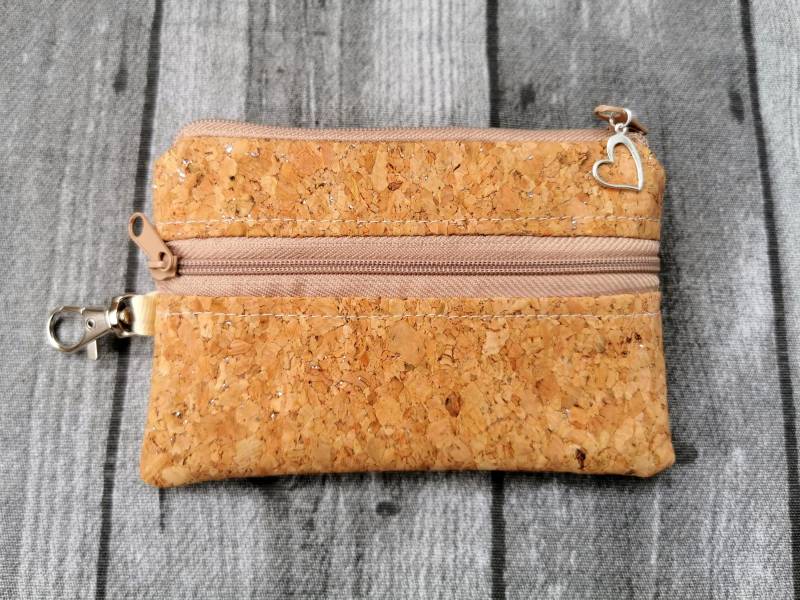 Schlüsseltasche Groß Oder Klein Geldbörse Kork Silber Glitzer Anhänger 2In1 Etui Schlüsseletui Neu Handmade Vegan Natur von Mangofuesschen