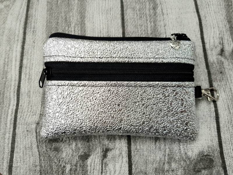 Schlüsseltasche Mini Geldbörse Silber Glitzer Schwarz Neu Schlüsselanhänger Rocks Kunstleder Robust von Mangofuesschen