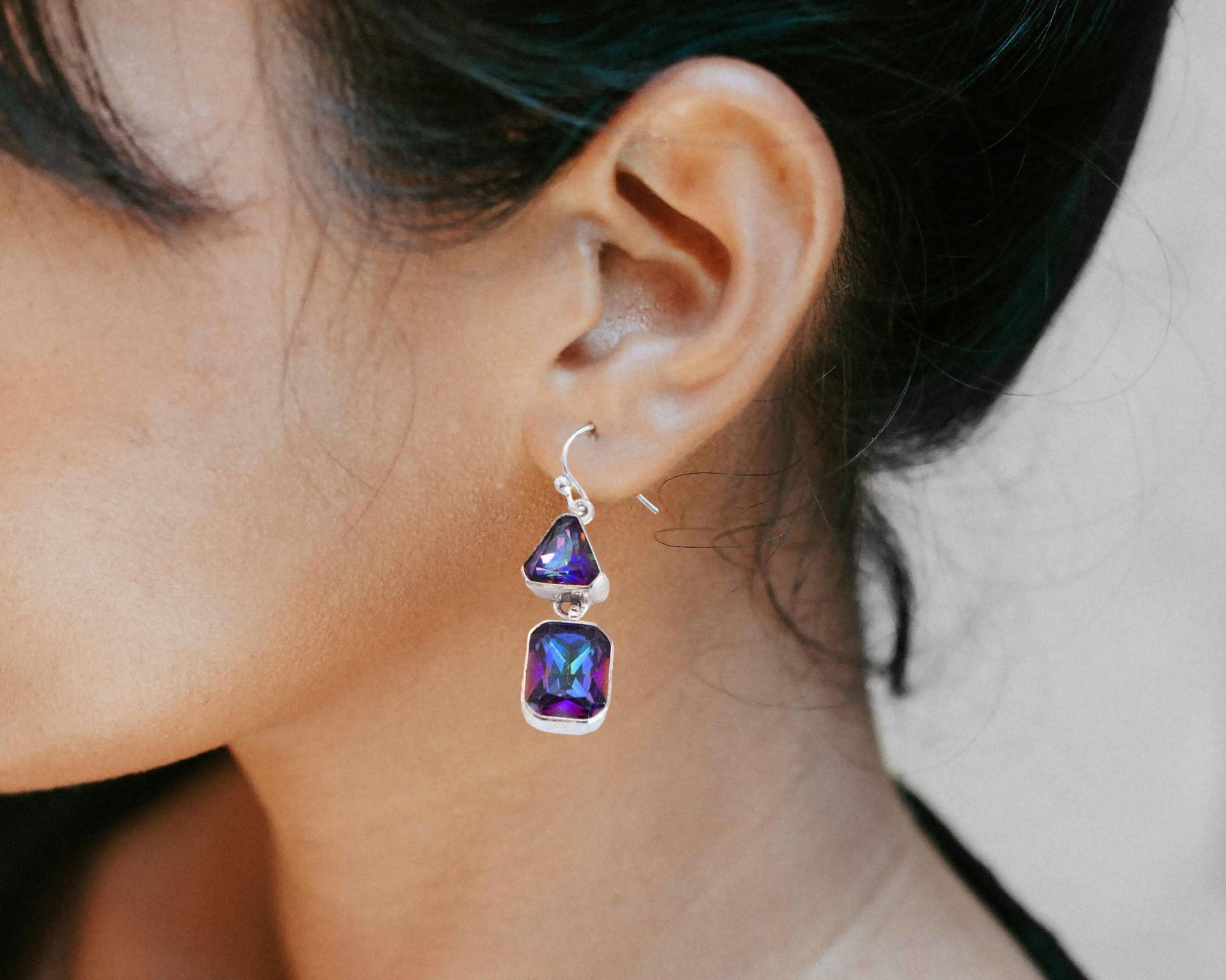 Mystic Topaz Silber Tropfen Ohrringe 925 Sterling Facettierter Doppelstein von MangosteenDreams