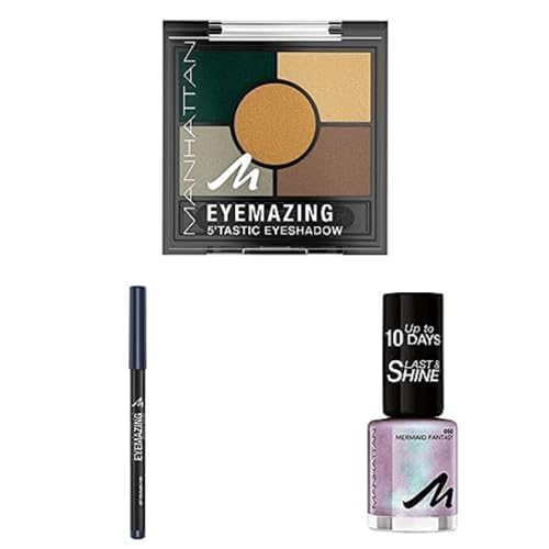 Bundle aus Manhattan Eyemazing 5'Tastic Eyeshadow 006 + Manhattan Eyemazing Khol Kajal 710N + Manhattan Last und Shine Nagellack, Nr.50 Mermaid Fantasy, 8 ml Bundle aus Manhattan Eyemazing 5'Tastic Eyeshadow 006 + Manhattan Eyemazing Khol Kajal 710N + Manhattan Last und Shine Nagellack, Nr.50 Mermaid Fantasy, 8 ml von Manhattan