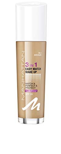 Manhattan 3in1 Easy Match Make Up, ölfreie Foundation für einen makellosen Teint, Farbe 38,4 Bronze, 30ml von Manhattan