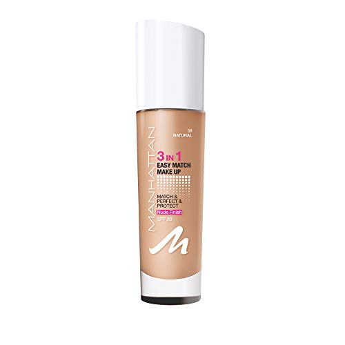 Manhattan 3in1 Easy Match Make Up, ölfreie Foundation für einen makellosen Teint, Farbe 39 Natural, 30ml von Manhattan