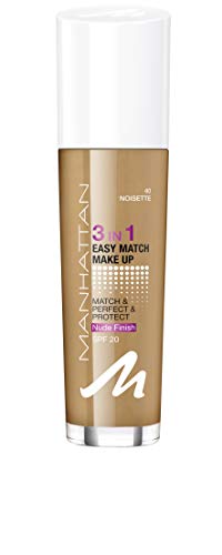 Manhattan 3in1 Easy Match Make Up, ölfreie Foundation für einen makellosen Teint, Farbe 40 noisette, 30ml von Manhattan