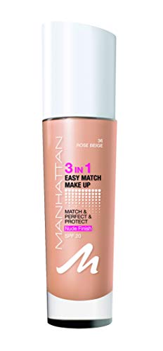 Manhattan 3in1 Easy Match Make-up, Flüssig Foundation für gebräunte Haut mit LSF 20, Farbe Rose Beige 36, 1 x 30ml von Manhattan