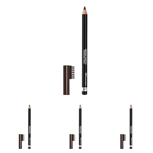 Manhattan Brow'Tastic Professional Pencil Fb. 004 Black Brown, Augenbrauenstift mit integriertem Bürstchen, 1,4 g (Packung mit 4) von Manhattan