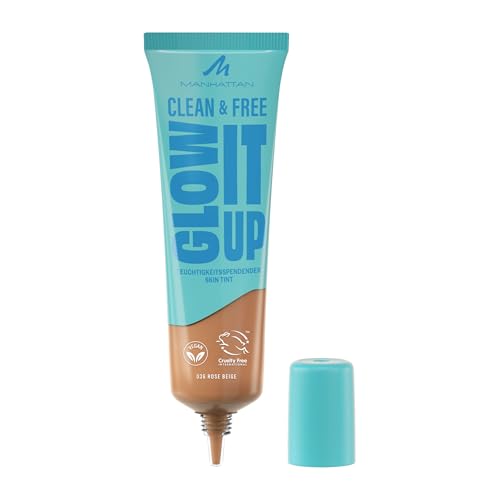 Manhattan Clean & Free Glow It Up Skin Tint, feuchtigkeitsspendender Skin Tint mit leichter, aufbaubarer Deckkraft für einen gesunden Glow, beruhigt sensible Haut, 30 ml, 036 Rose Beige von Manhattan