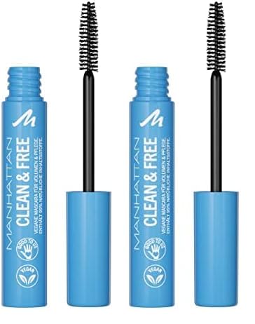 Manhattan Clean & Free Mascara Fb. 1010N Black, wasserfeste, pflegende Wimperntusche, vegan, 7 ml (Packung mit 2) von Manhattan
