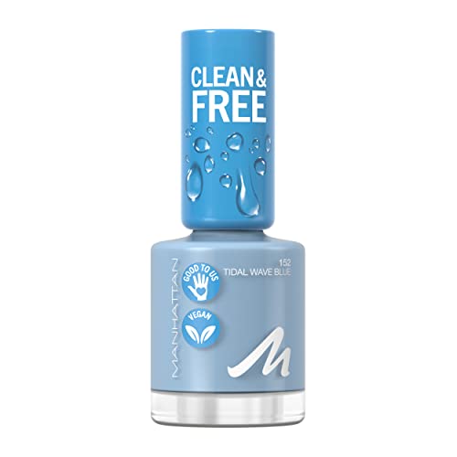 Manhattan Clean und Free Nail Polish, Fb. 152 Tidal Wave Blue, atmungsaktiver Nagellack, vegan, 8 ml von Manhattan