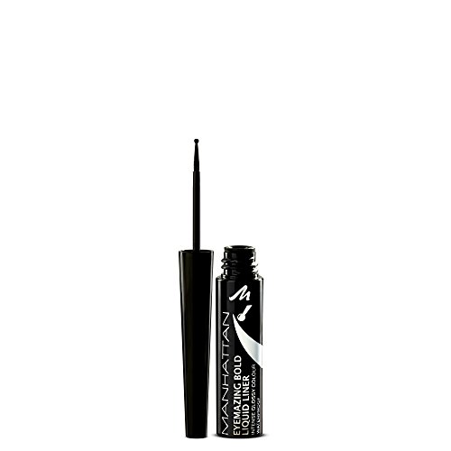 Manhattan Eyemazing Bold Liquid Liner, Wasserfester schwarzer Liquid Eyeliner mit ballförmiger Spitze für besonders leichtes Auftragen, Farbe Black 001, 1 x 3ml von Manhattan