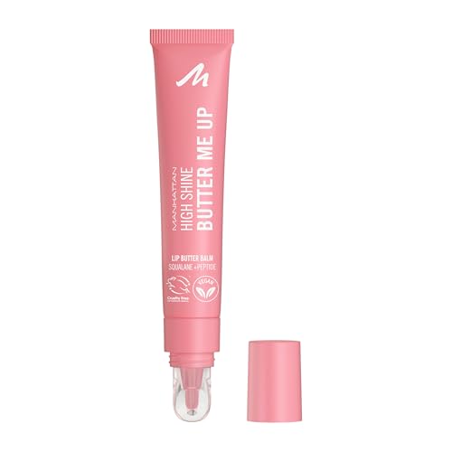 Manhattan High Shine Butter Me Up Lip Butter Balm, getönter, ultra-feuchtigkeitsspendender Lippenbalsam mit glossy Finish, vegane Formel, Vanilleduft, 15 ml, Fb. 003 Bubble Gum von Manhattan