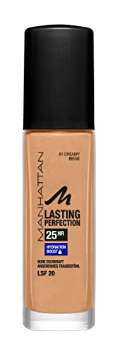 Manhattan Lasting Perfection 25 Stunden Make up, Creamy Beige 61, feuchtigkeitsspendende Foundation, langanhaltend, hohe Deckkraft, für einen makellosen Teint, 30 ml von Manhattan