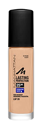 Manhattan Lasting Perfection 25 Stunden Make up, Rose Ivory 40, feuchtigkeitsspendende Foundation, langanhaltend, hohe Deckkraft, für einen makellosen Teint, 30 ml von Manhattan