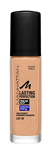 Manhattan Lasting Perfection 25 Stunden Make up, Rose Vanilla 55, feuchtigkeitsspendende Foundation, langanhaltend, hohe Deckkraft, für einen makellosen Teint, 30 ml von Manhattan