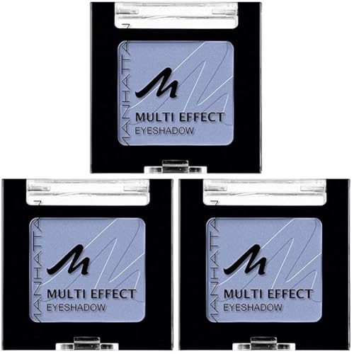 Manhattan Multi Effect Eyeshadow – Hellblauer, matter Lidschatten in handlicher Dose, farbintensiv und langanhaltend – Farbe Wild Wave (Packung mit 3) von Manhattan