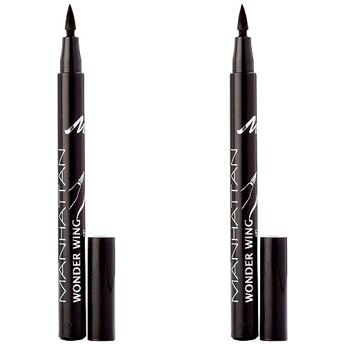 Manhattan Wonder Wing Eyeliner & Stamp, Schwarzer Stempel Eyeliner für einen Idealen symmetrischen Lidstrich, Farbe Black 001, 1 x 1.6ml (Packung mit 2) von Manhattan