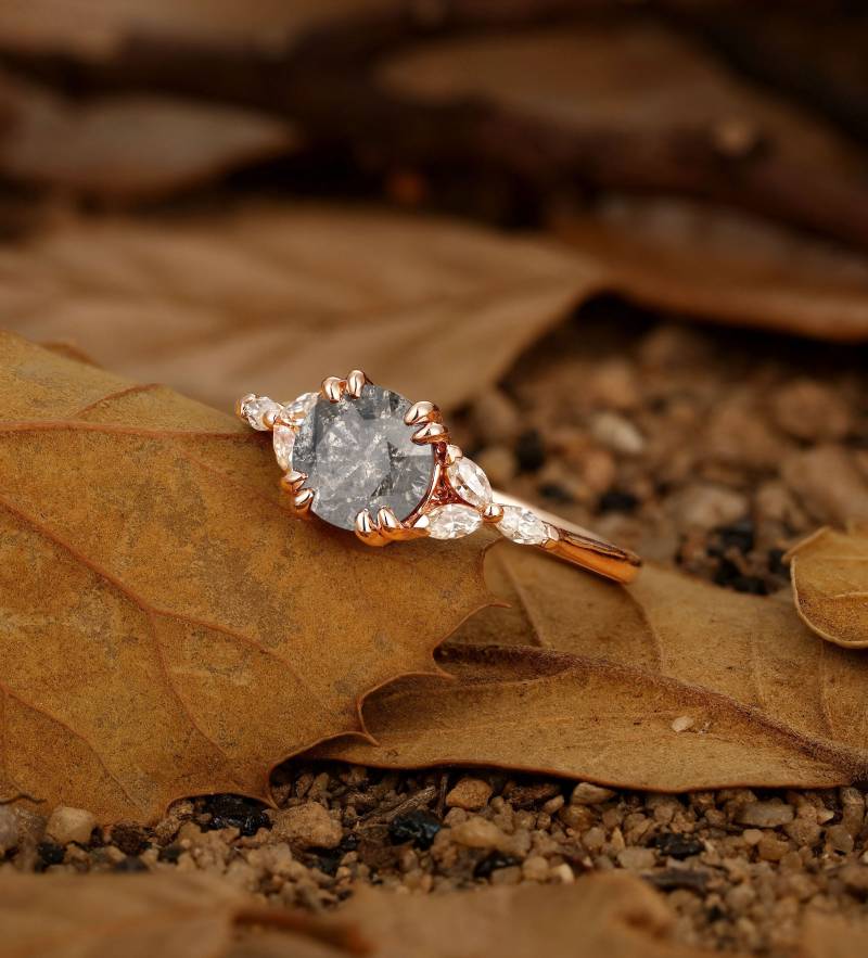 Salz Und Pfeffer Diamant Verlobungsring - Vintage Cluster Ehering Antiker Roségold Versprechensring Für Frauen Von Manhattanbox von ManhattanBox