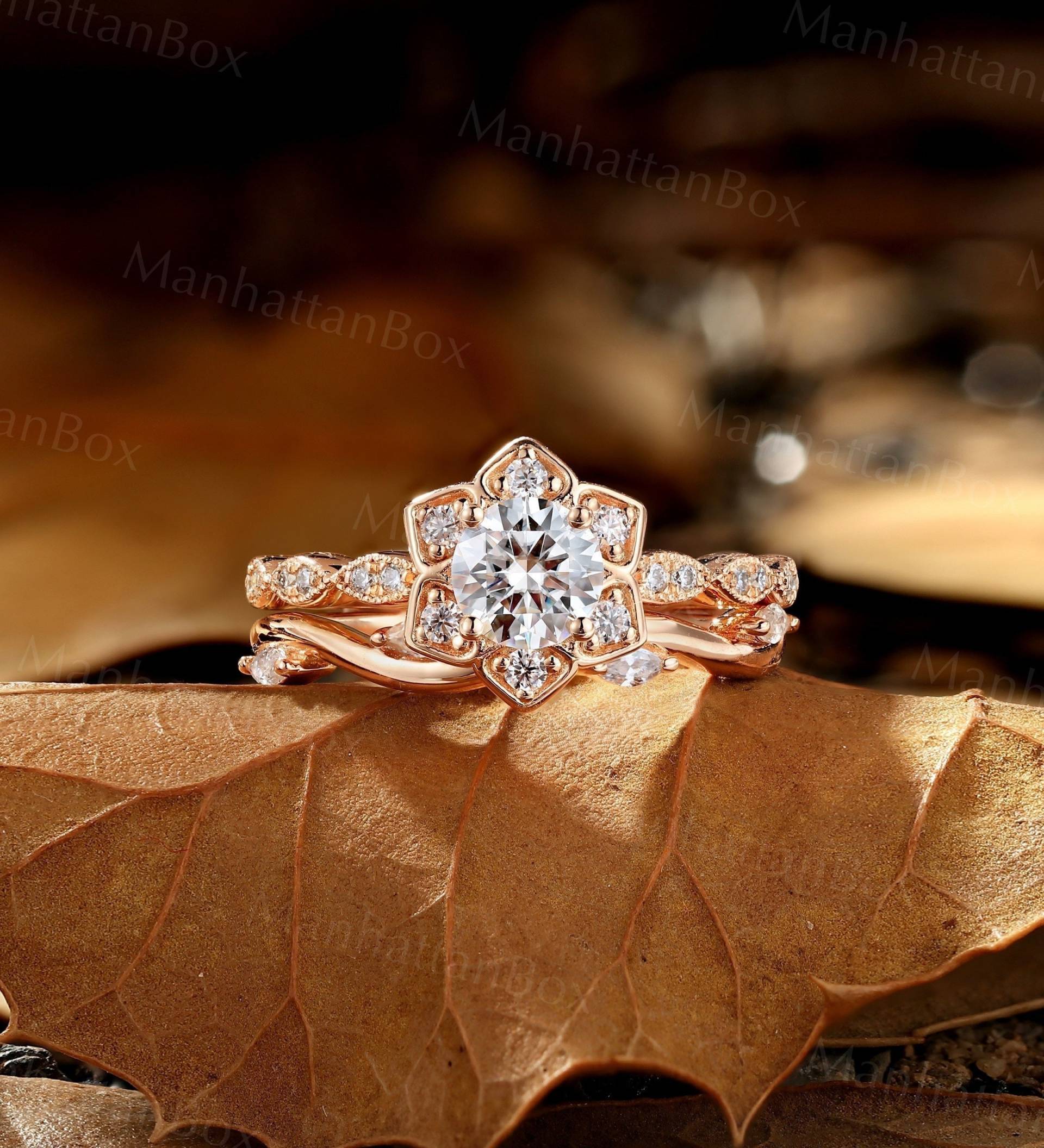 Vintage Moissanit Verlobungsring/Brautring Brautschmuck Milgrain Weißgold von ManhattanBox
