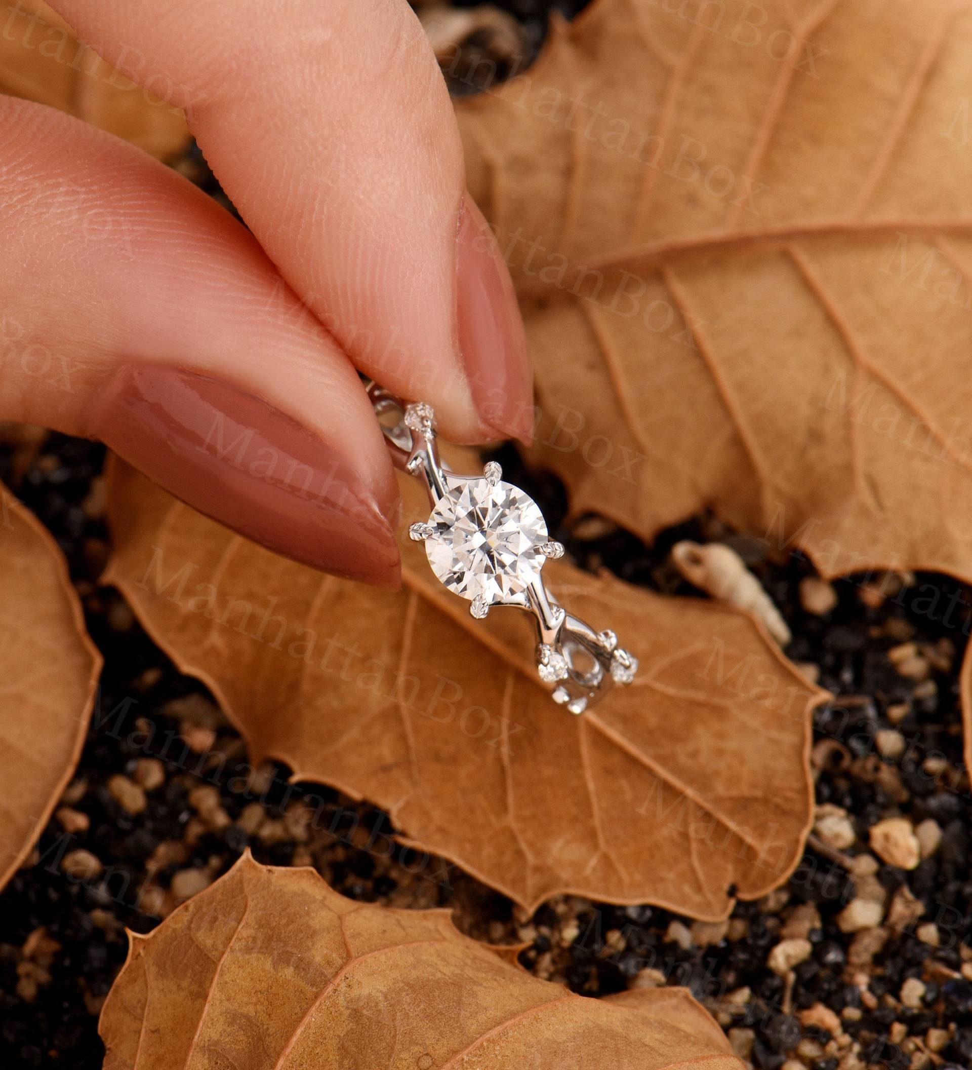 Vintage Moissanite Verlobungsring Art-Deco-Ring | Roségold Rundschliff Moissnaite Ring Blatt Diamant Einzigartige Zweigring Jubiläum von ManhattanBox