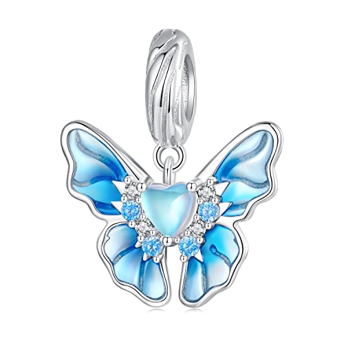 Blaue Schmetterling Charms Anhänger 925 Sterling Silber Charms passt Pandora Armband Mädchen Schmuck Perlen Geschenke für Frauen (Herz Schmetterling Dangel) von wenyin